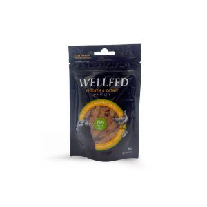 Лакомство за котка Wellfed мини Fillets пилешко и коча билка