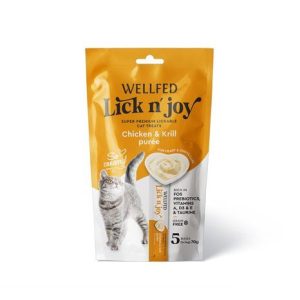 Кремообразно лакомство за котки WELLFED LICK N’ JOY пилешко и KRILL (5*14GR) 70GR