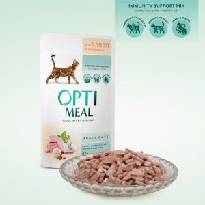 OPTIMEAL пауч възрастни котка с заек IN WHITE SAUCE 0.85 кг Супер премиум консервирана храна за котки