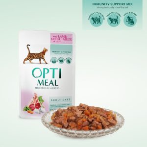 OPTIMEAL пауч възрастни котка с агнешко AND VEGGIES в желе 0.85 кг Супер премиум консервирана храна за котки