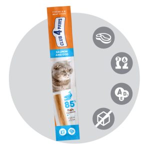CLUB 4 PAWS КОТКИ стикове сьомга AND COD риба Лакомство за котка