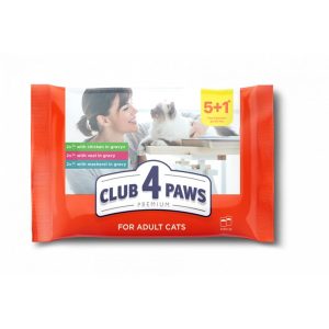 CLUB 4 PAWS пауч PREMIUM възрастни котка MIX 5+1 BONUS – ПАУЧ ЗА КОТКИ
