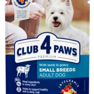 CLUB 4 PAWS Премиум пауч за възрастни кучета от дребни породи с агнешко в сос (6 x 0,080 кг) 5+1 0,480 кг