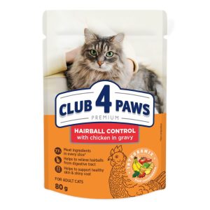 CLUB 4 PAWS пауч PREMIUM възрастни котка HAIRBALL CONTROL 0,08 кг – Пълноценна консервирана храна за котки