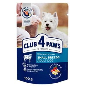 CLUB 4 PAWS Премиум пауч за възрастни кучета от дребни породи с агнешко в сос (6 x 0,080 кг) 5+1 0,480 кг