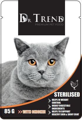 DR. TREND пауч котка кастрирани с пилешко 0,085 кг – Пълноценна консервирана храна за котки