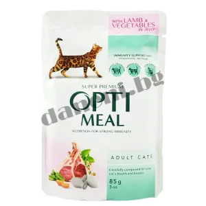 OPTIMEAL пауч възрастни котка с COD риба AND VEGGIES в желе 0.085 кг – ПАУЧ ЗА КОТКИ