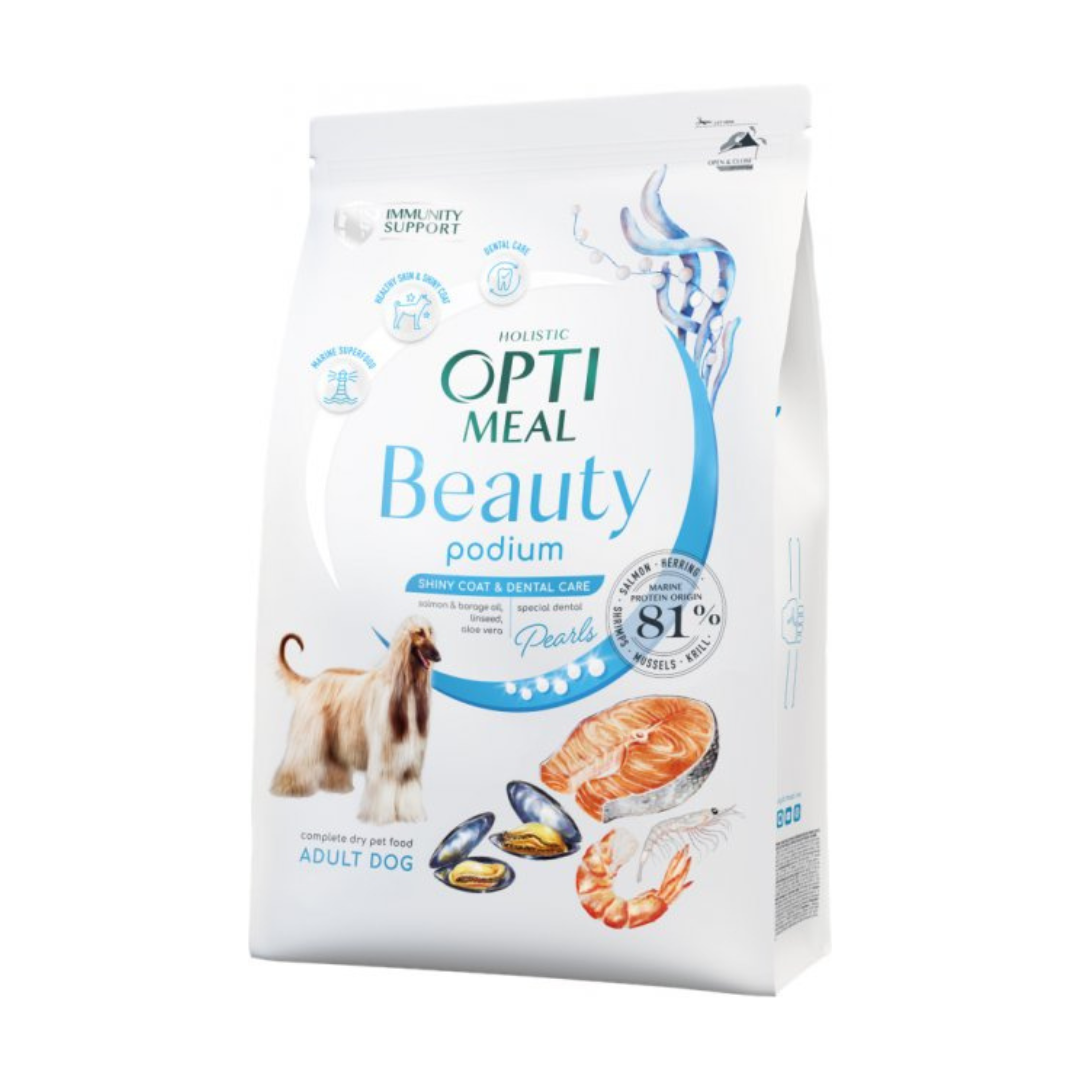 OPTIMEAL Dog Beauty Podium — храна за кучета за лъскава козина и здрави зъби