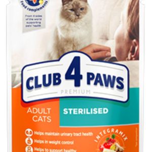 CLUB 4 PAWS пауч PREMIUM възрастни котка кастрирани 0.80 ГР. 24PCS – Пълноценна консервирана храна за котки
